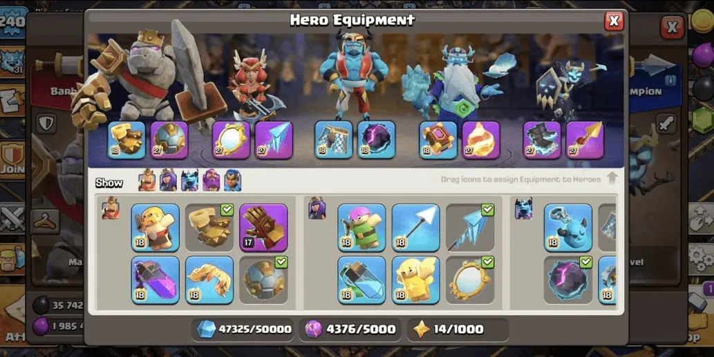 COC556 TH17 CHEAP ALLMAXED HERO ALLMAXED EQUIPMENT ACTIVE STRONG TROOPS PETS 5571 TROPHIES (G)